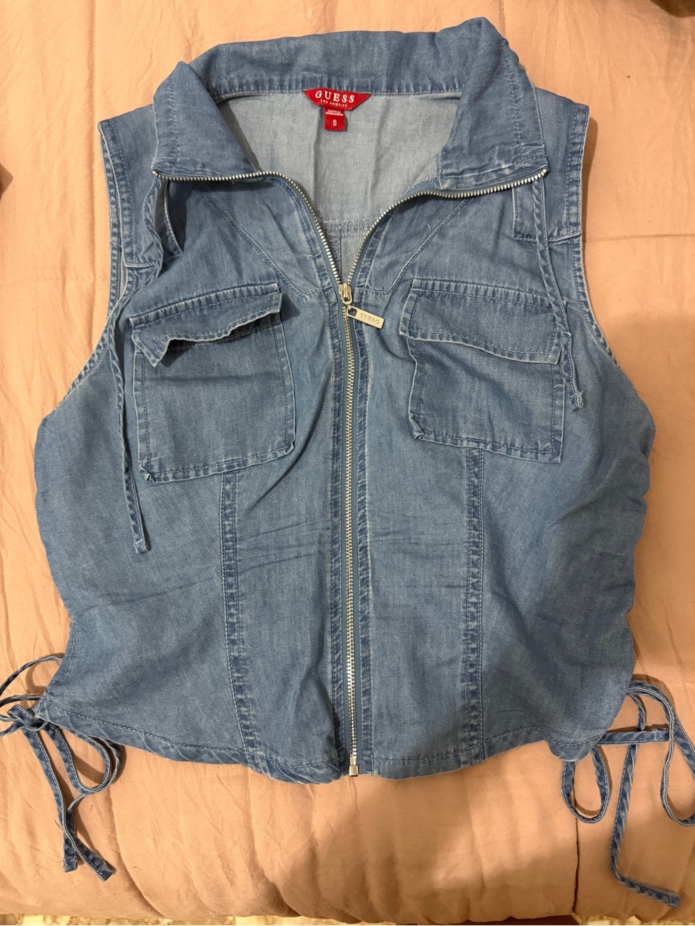 Guess denim crop top zip